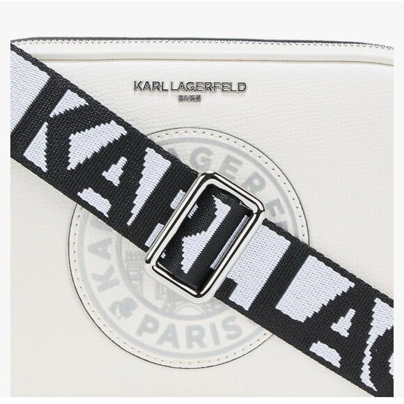 Karl Lagerfeld Crossbody White Paris Skyline Camera Bag Purse & Mini Wallet NWT - Picture 3 of 8